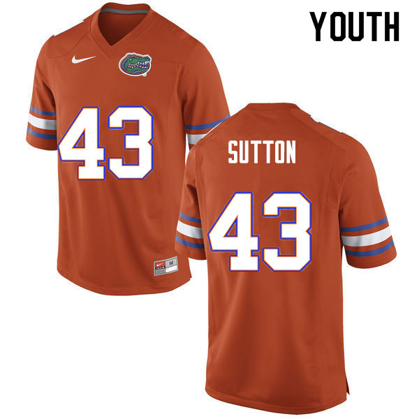 Youth #43 Nicolas Sutton Florida Gators College Football Jerseys Sale-Orange - Click Image to Close